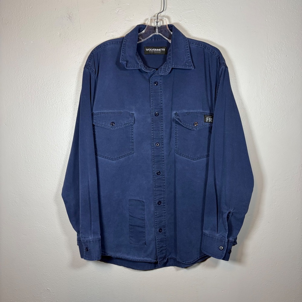 Wolverine FR Mens Flame Resistant Work Shirt CAT 2 Navy Blue FZ-ST01 Size L